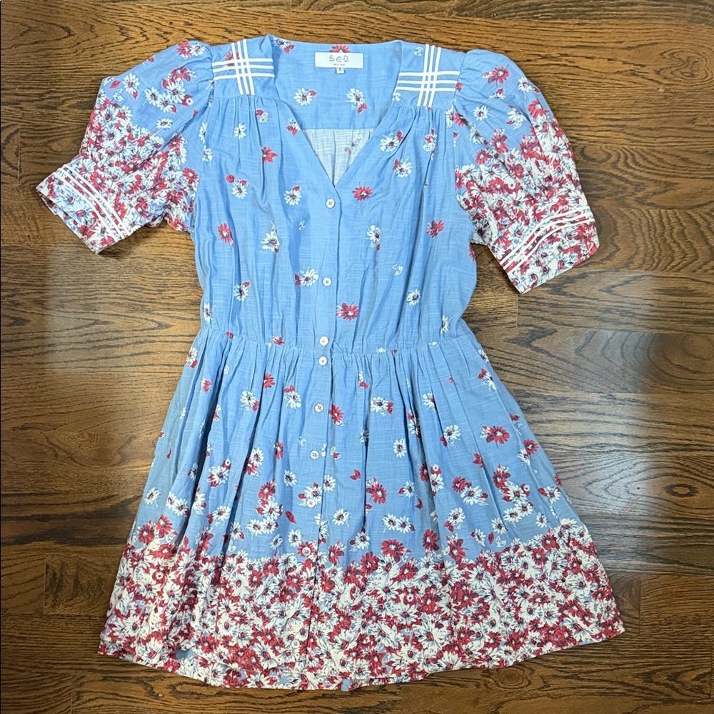 Sea Floral Button Front Mini Dress Size 6